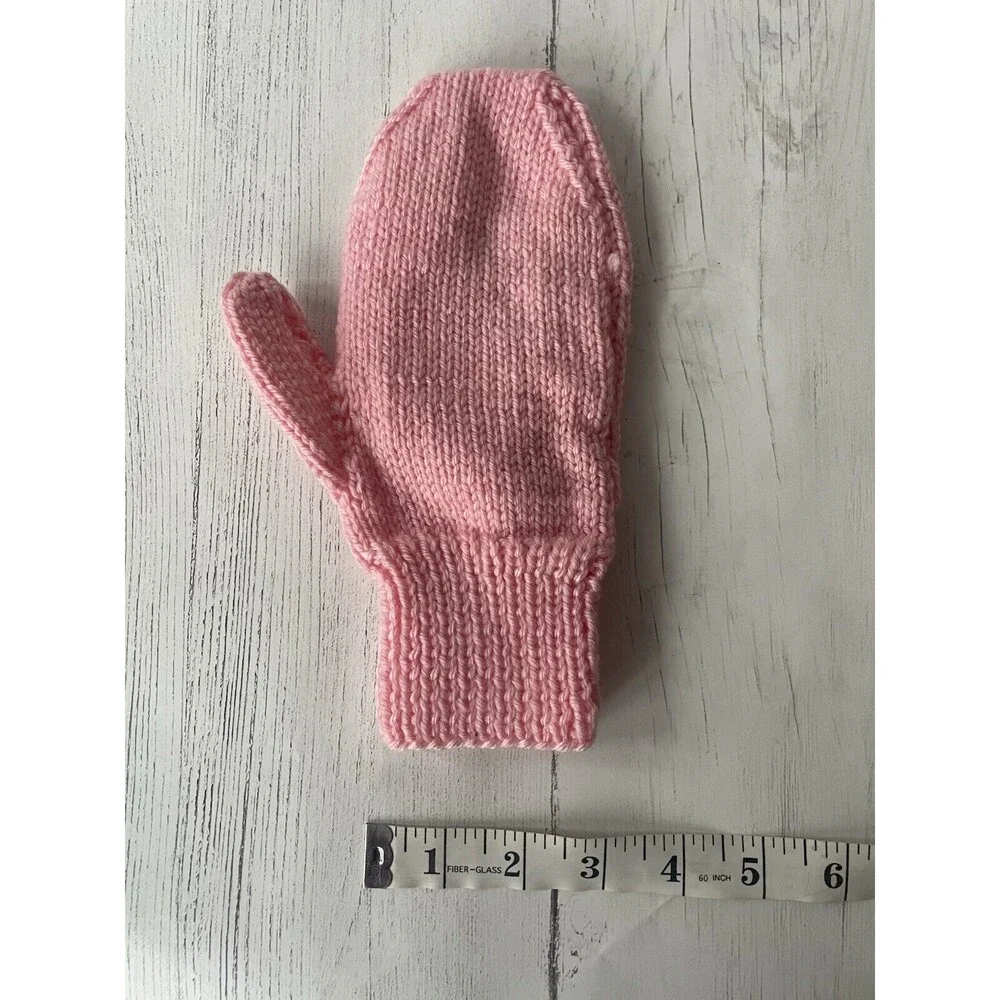 Hand Knit Mittens Pink Handmade Winter